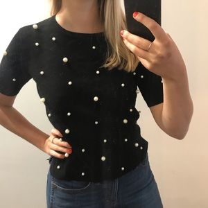 Black Blouse with Pearls